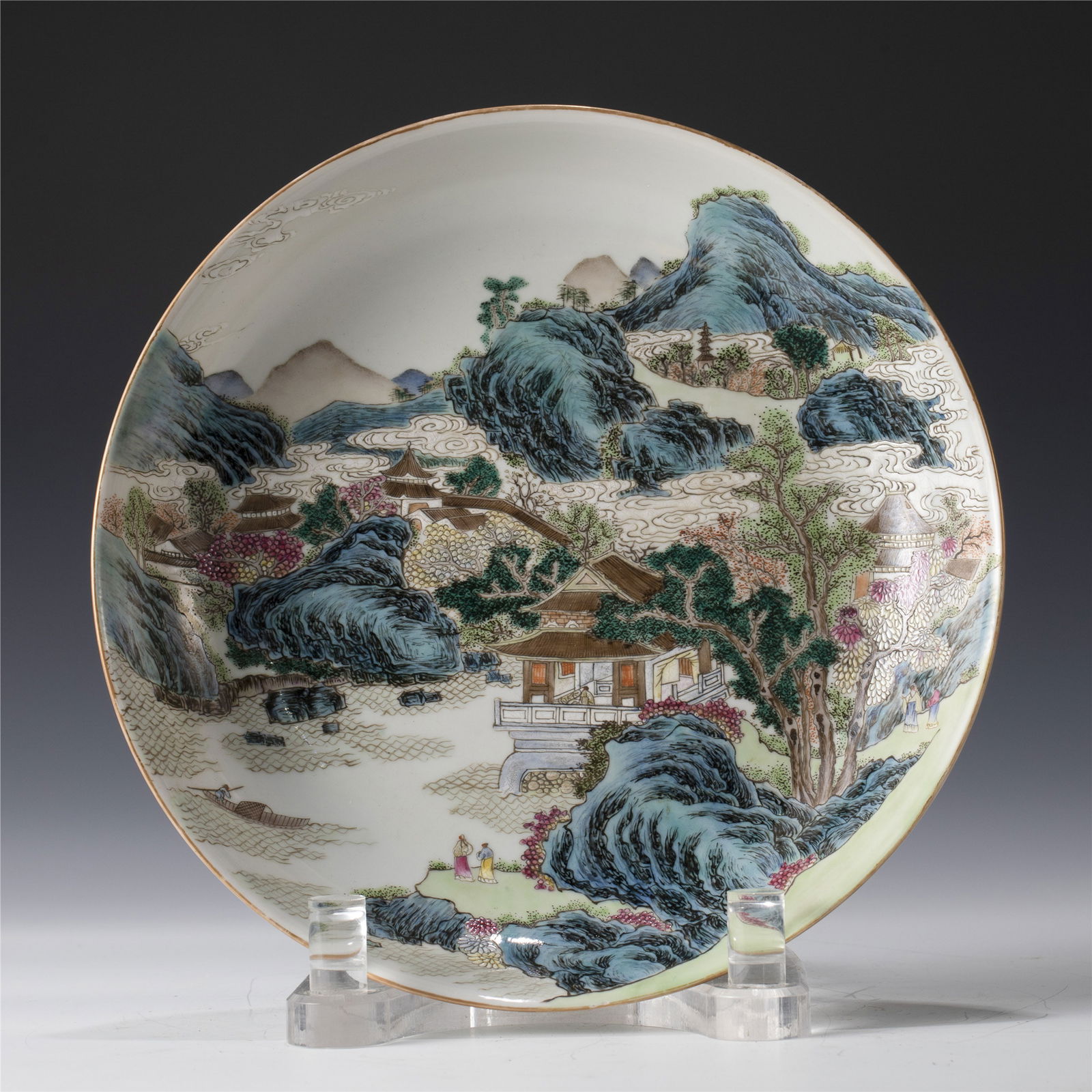 QING FAMILLE ROSE LANDSCAPE PLATE (1 of 10)