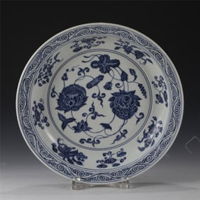 MING BLUE & WHITE LOTUS PLATE
