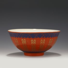 QING GUANGXU GILT ON RED BOWL