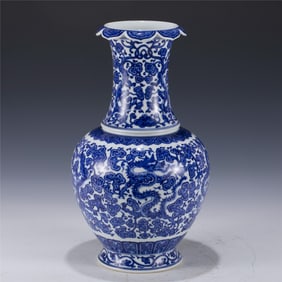 QING BLUE AND WHITE DRAGON VASE