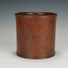 Chinese Huanghuali Brush Pot: Landscape & Poetry
