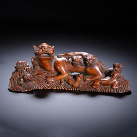 Chinese Huanghuali Beast & Cubs Brush Rest