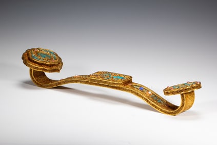 Chinese Gilt-Bronze Enamel Ruyi Scepter