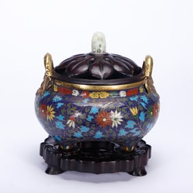 Chinese Cloisonn? Lotus-Cloud Handle Incense Burner