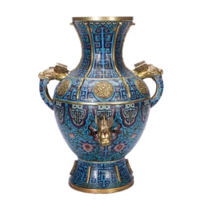 Chinese Cloisonn? Gilt-Bronze Chilong-Handled Taotie Zun