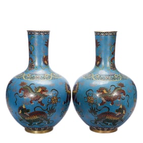 Pair Of Chinese Cloisonn? Celestial Globe Vases
