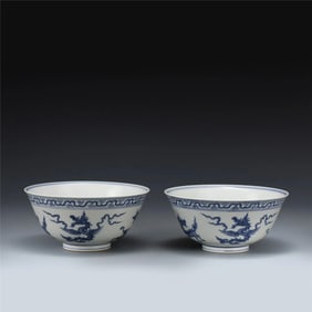 PAIR MING CHENGHUA BLUE & WHITE BOWLS