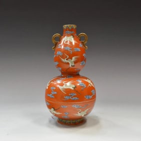 CRANE & CLOUDS DOUBLE GOURD PORCELAIN VASE