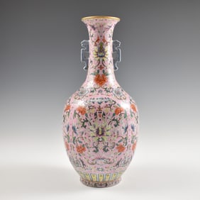 QIANLONG FAMILLE ROSE LOTUS VASE