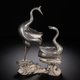 Chinese Bronze Double-Crane Incense Burner