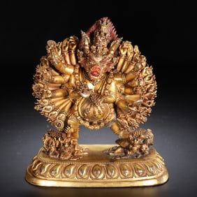 Chinese Gilt-Bronze Tibetan Yamantaka Figure