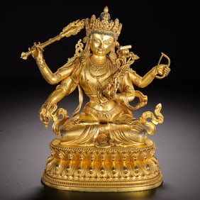 Chinese Tibetan Gilt-Bronze Six-Armed Bodhisattva