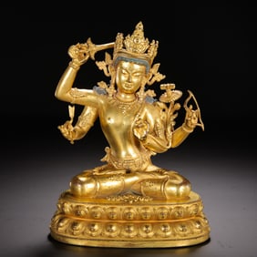 Chinese Tibetan Gilt-Bronze FOUR-Armed Bodhisattva