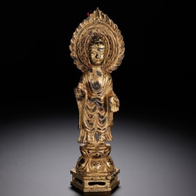 Chinese Gilt-Bronze Standing Buddha Figure