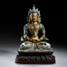 Chinese Gilt-Bronze Six-Rank Buddha Hall Figure