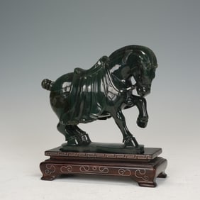 Chinese Jasper Horse Sculpture with Stand