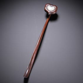 Chinese Rosewood & White Jade Ruyi Scepter