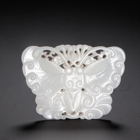 Chinese Hetian White Jade Openwork Butterfly Plaque