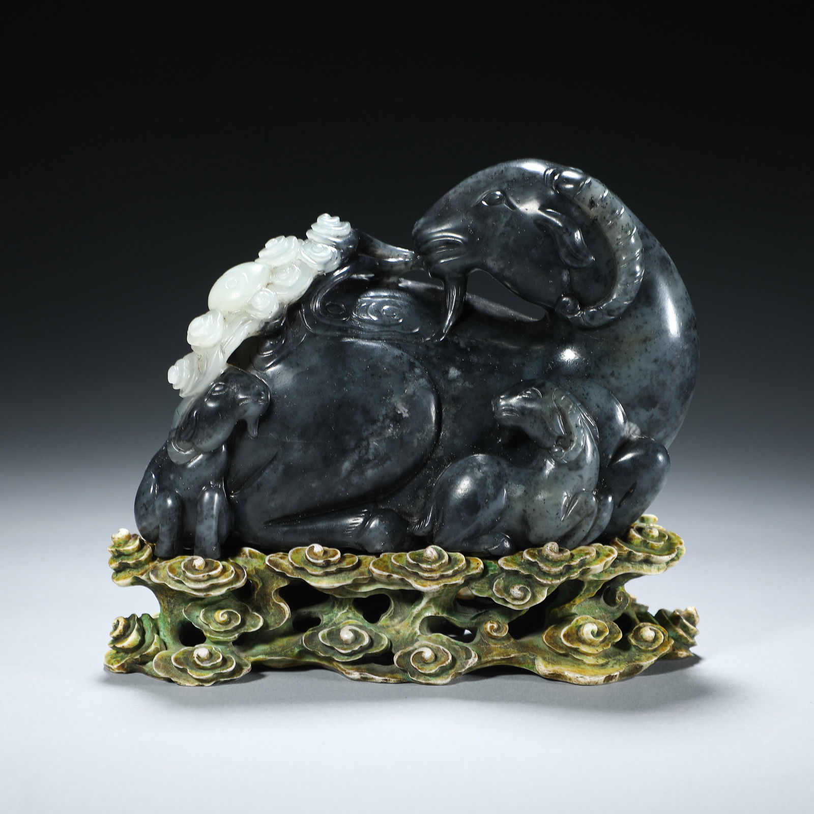 CHINESE HETIAN JADE CARVED BEAST GROUP (1 of 8)