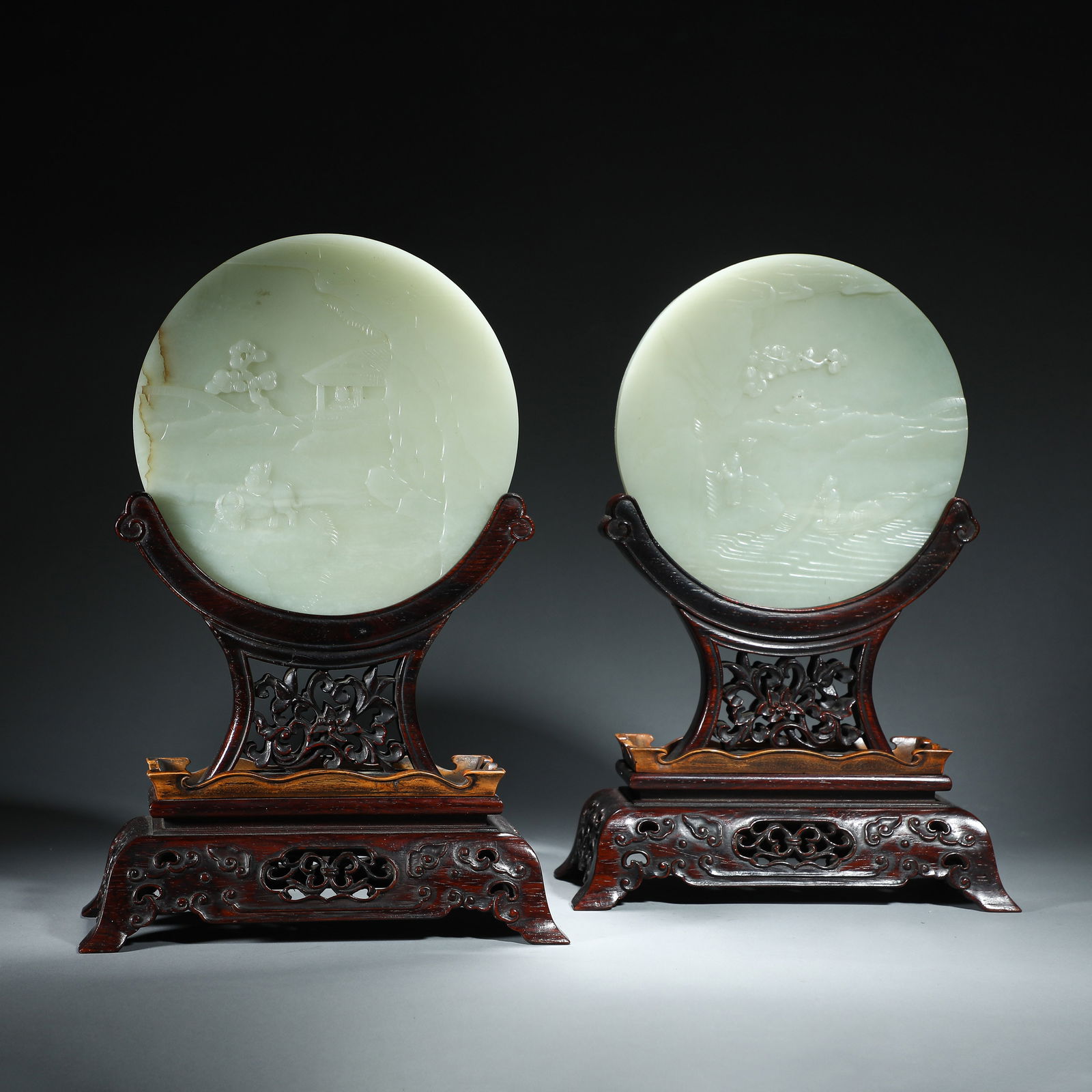 CHINESE HETIAN JADE TABLE SCREENS (PAIR) (1 of 7)