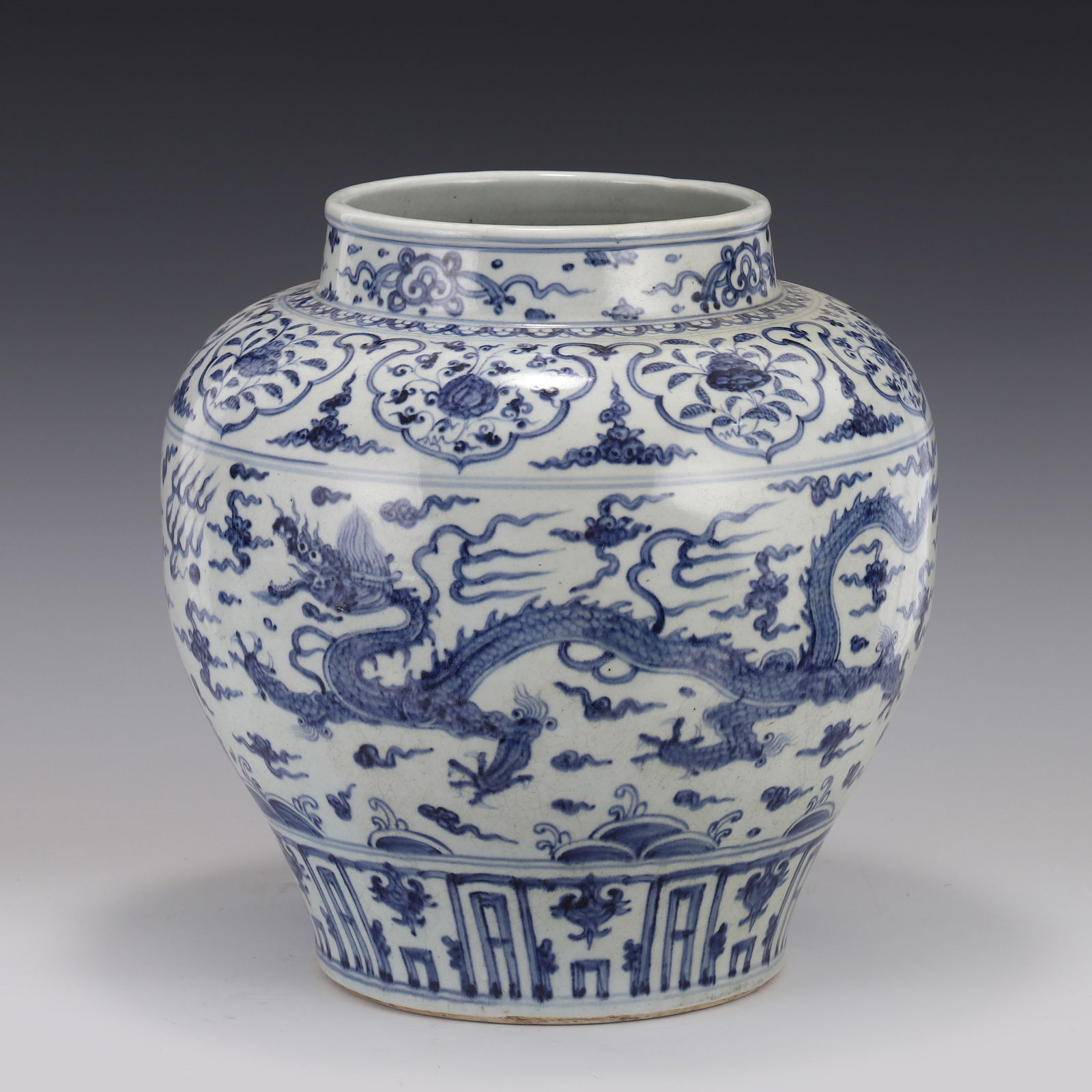MING BLUE & WHITE DRAGON MOTIF JAR (1 of 8)
