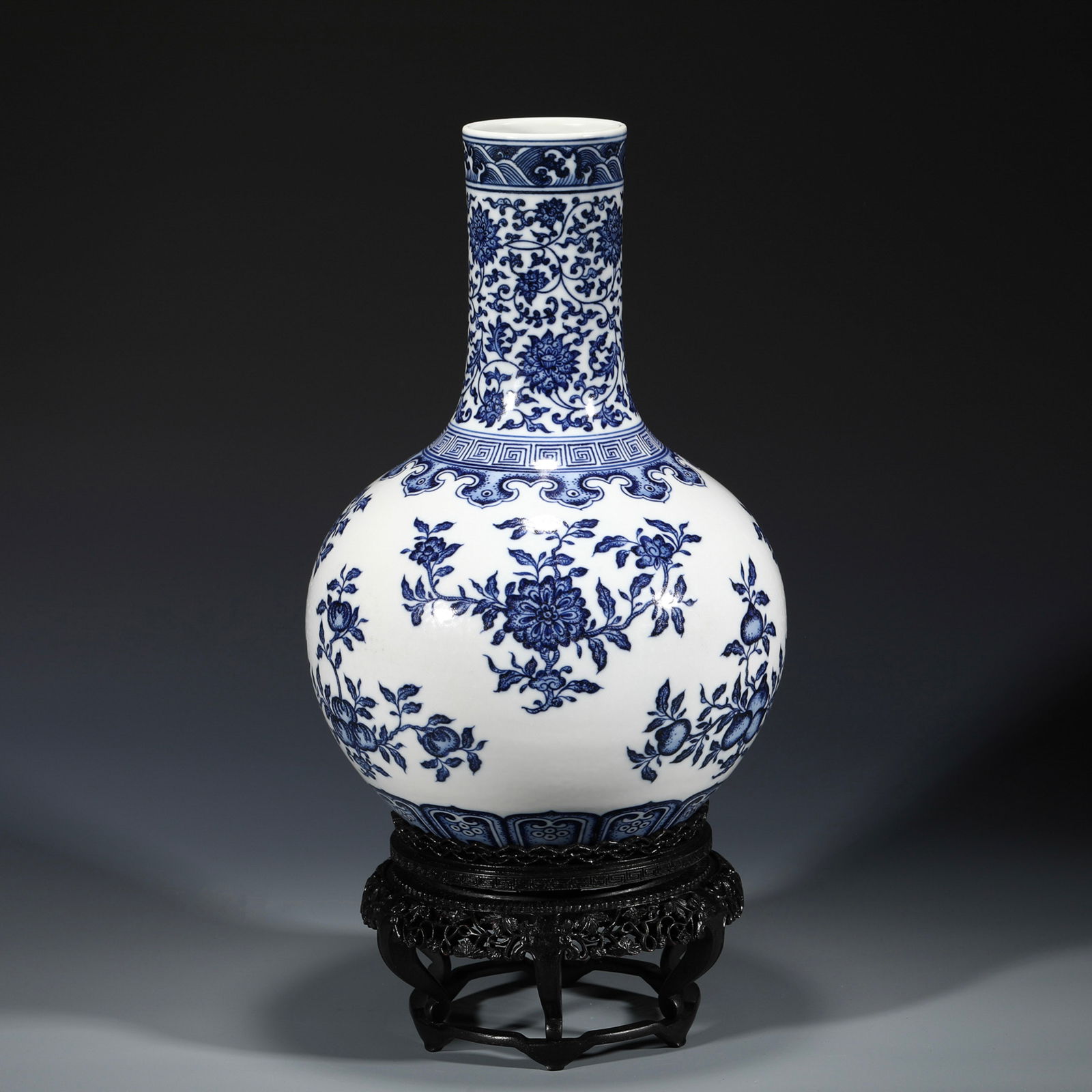 QING BLUE & WHITE CELESTIAL VASE ON STAND (1 of 10)