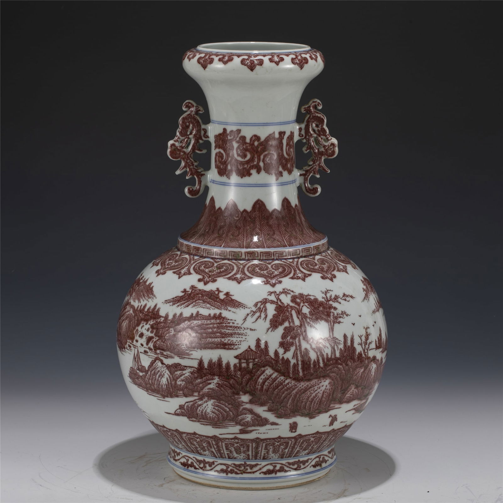 QING QIANLONG UNDERGLAZE RED DOUBLE-EARED ZUN VASE (1 of 9)