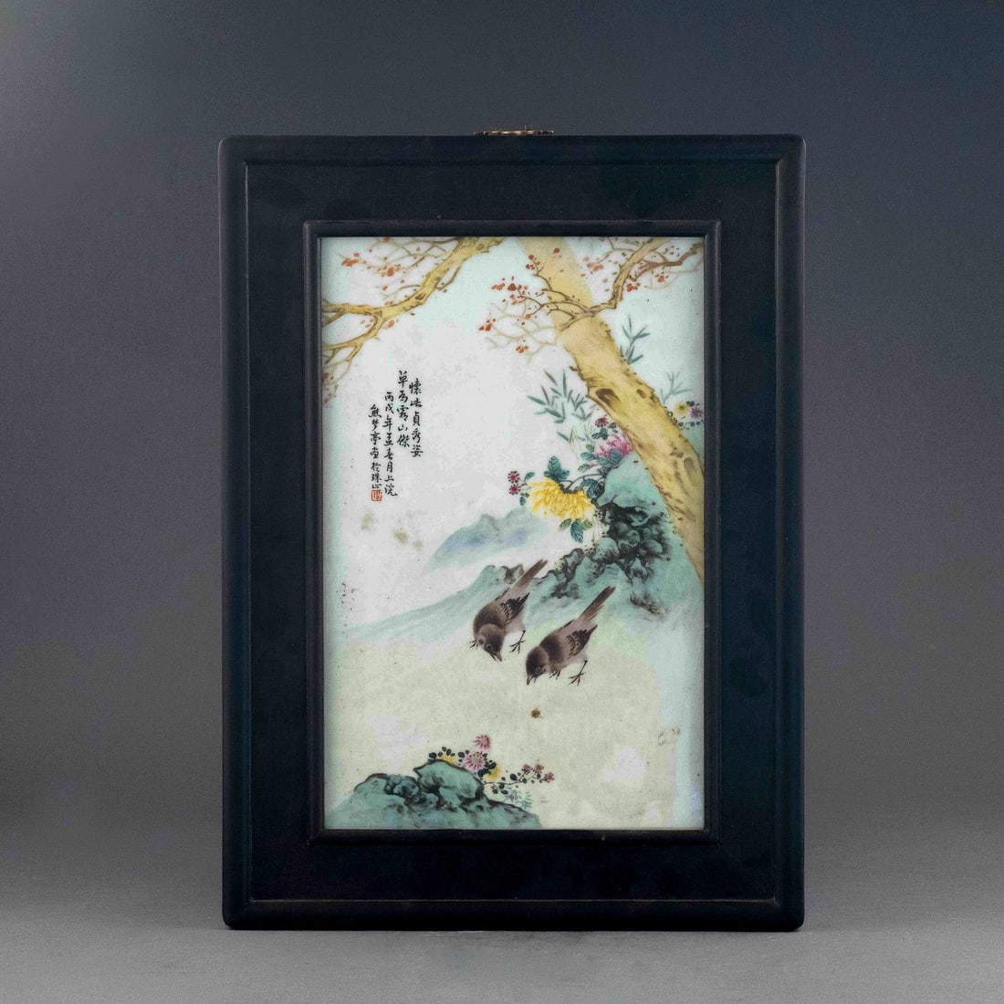 20TH C. REPUBLIC PERIOD FRAMED PORCELAIN PAINTING PLAGUE: PROVENANCE: Arlin Holmes (April 1951 - May 2019) South Atlanta, GA; private collector, realtor, business Entrepreneur.Mr. Holmes graduated from Gadsden State College in 1972. Upon graduation he worked