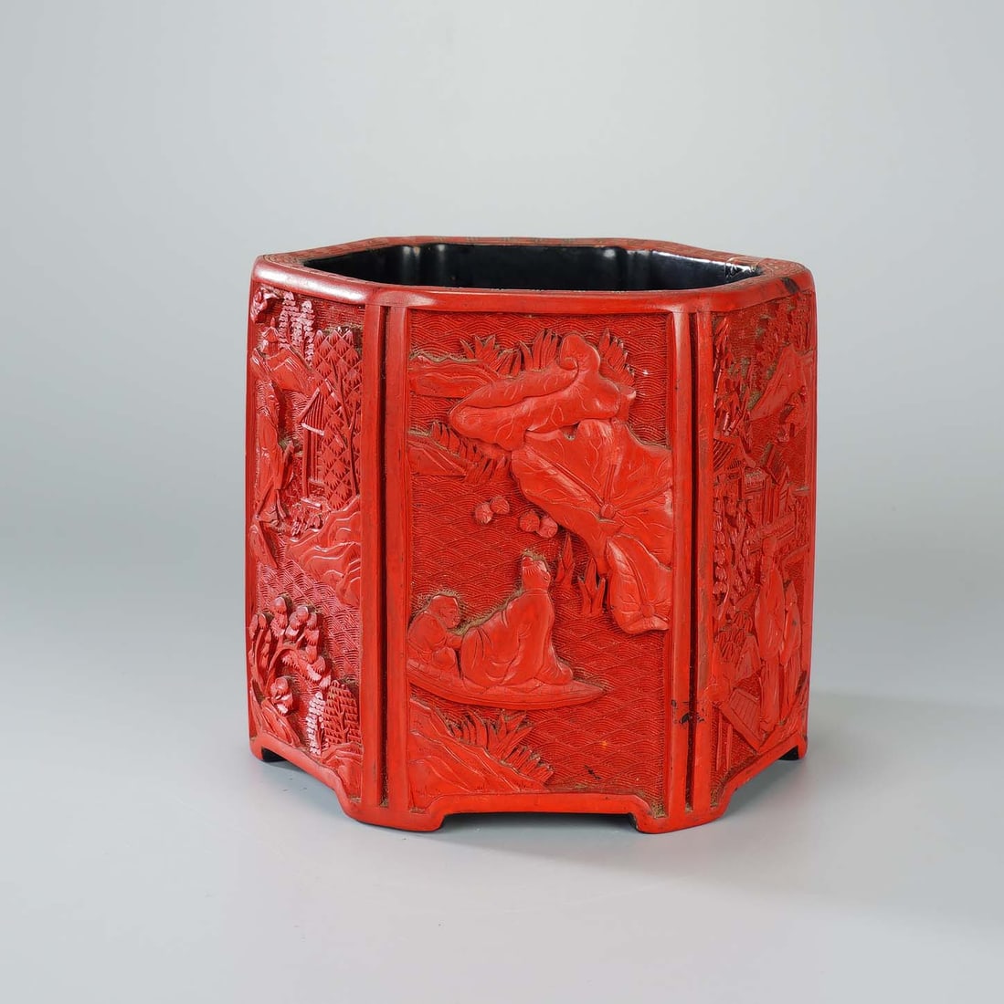CHINESE CINNABAR LACQUER BRUSHPOT ?? (1 of 8)