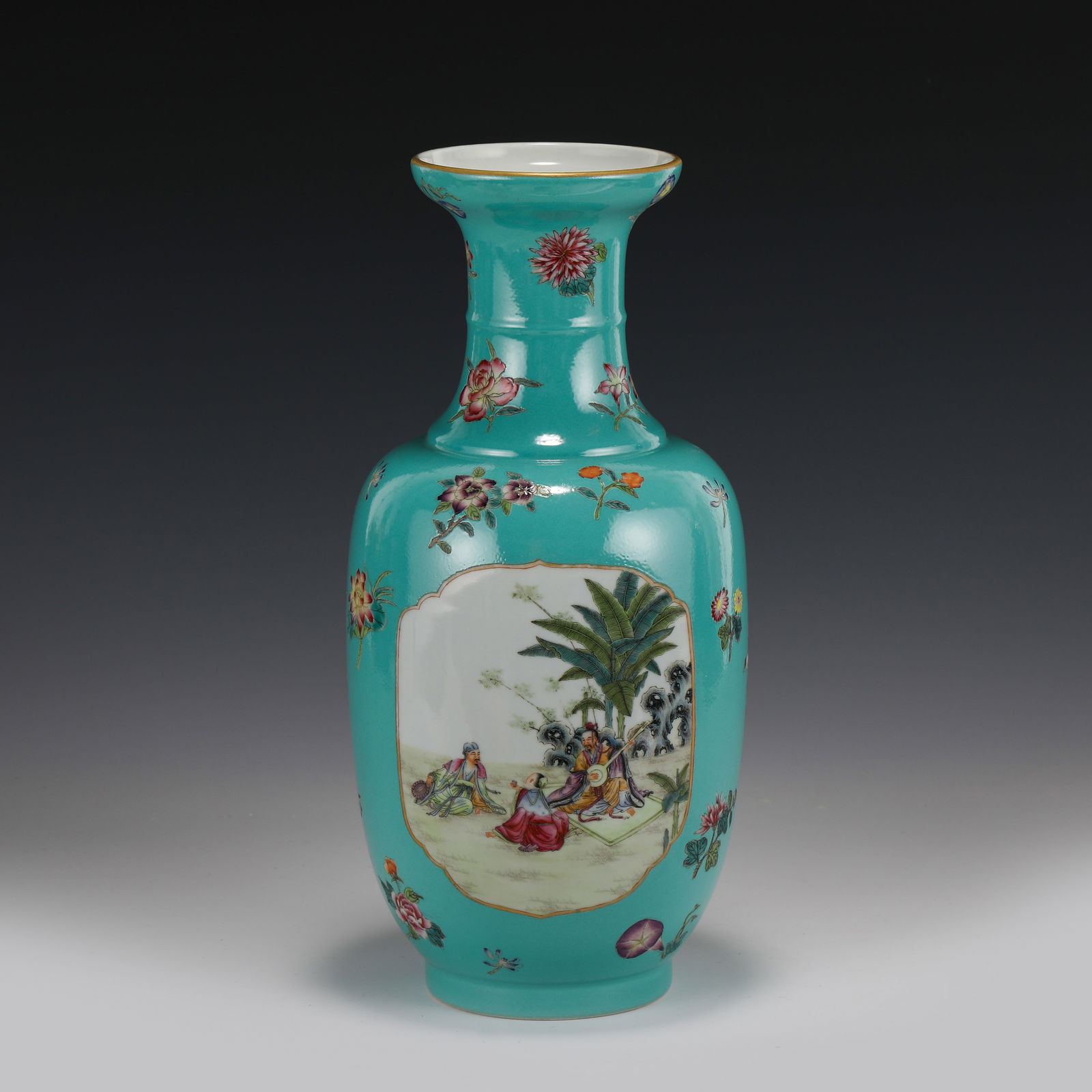 OPEN FACE PEACOCK GREEN GLAZED FIGURINES VASE (1 of 8)