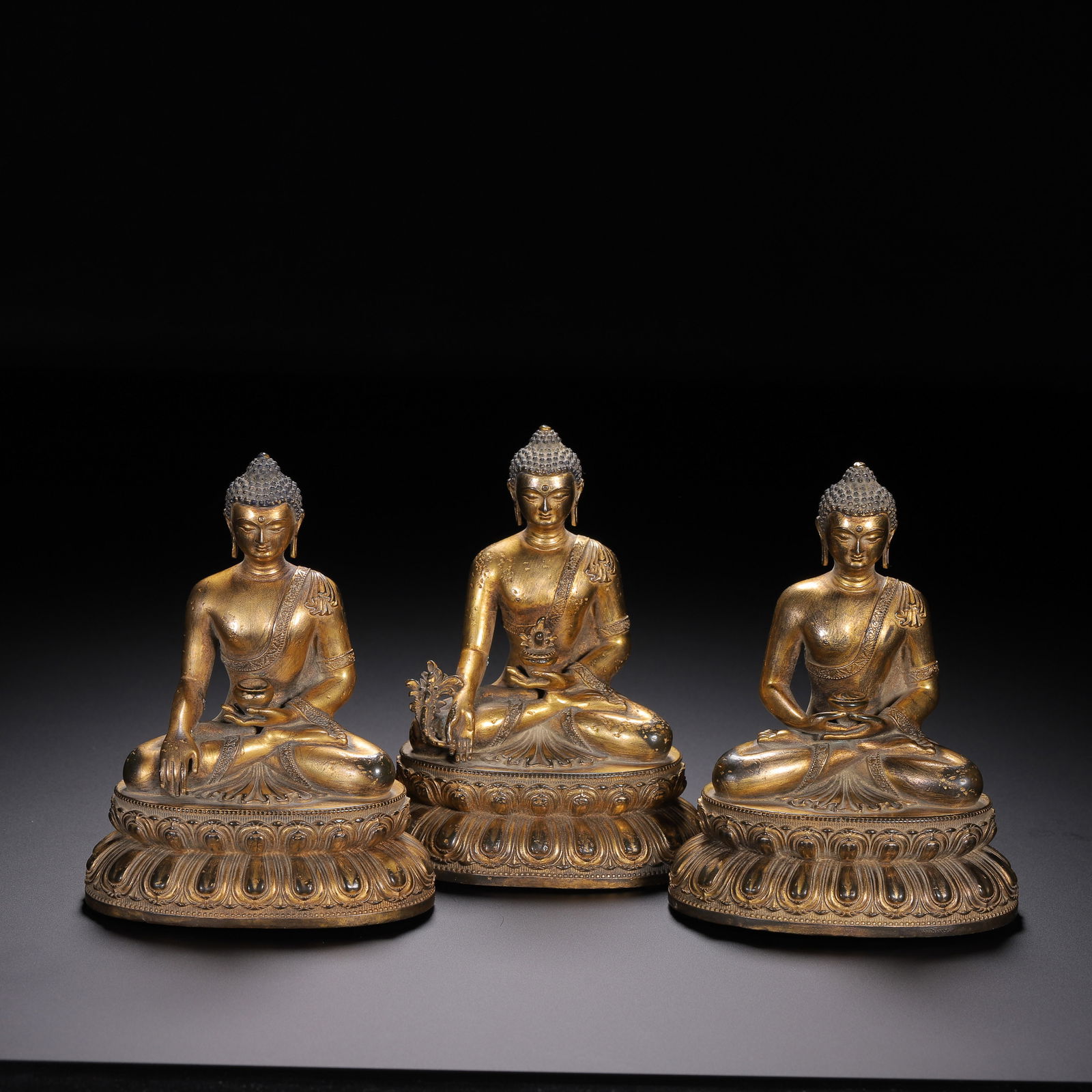 CHINESE GILT BRONZE BUDDHA TRIAD (1 of 9)