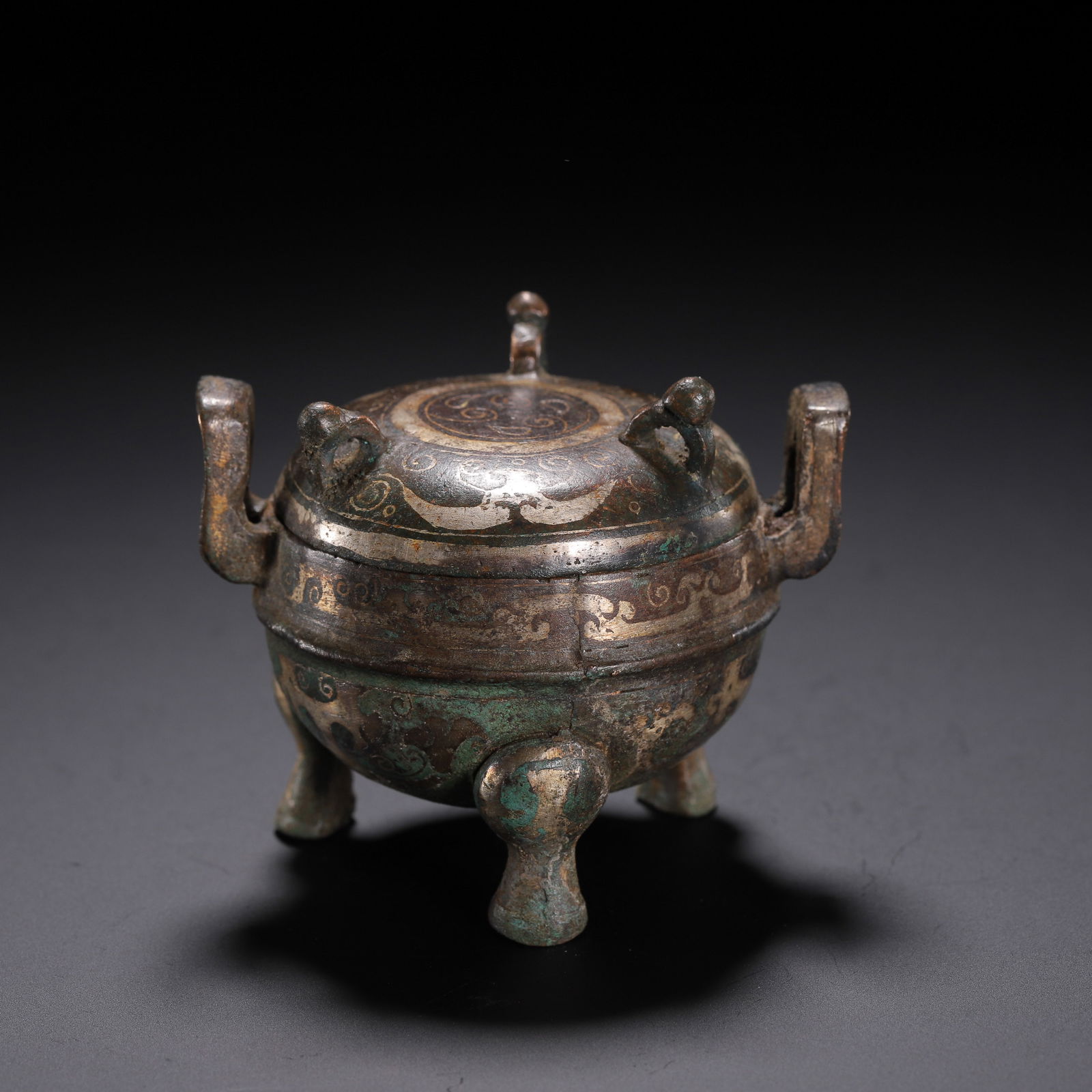 CHINESE BRONZE GOLD & SILVER INLAID TRIPOD CENSER (1 of 9)