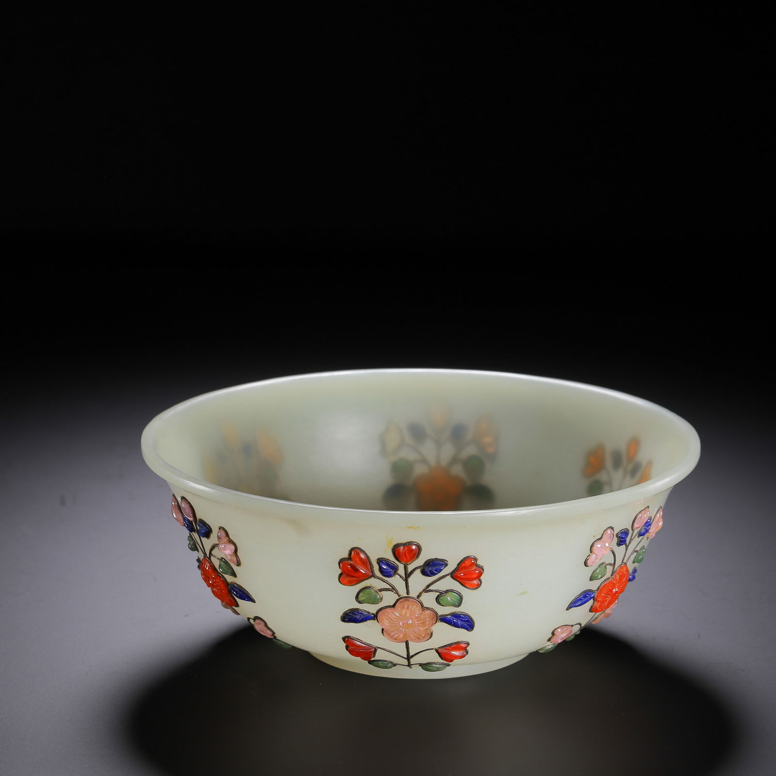 CHINESE HETIAN JADE GEM-INLAID BOWL (1 of 9)