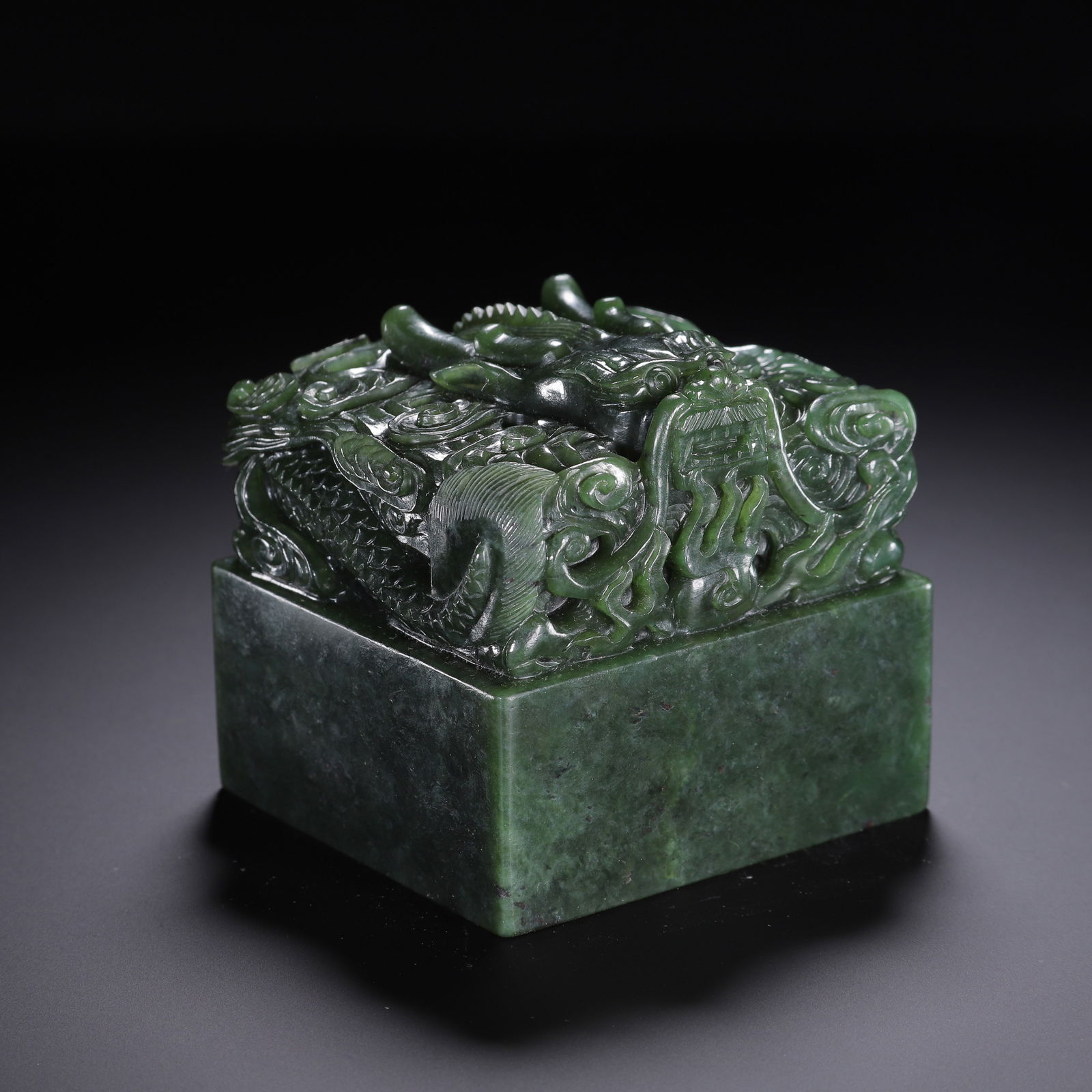 CHINESE HETIAN GREEN JADE DRAGON SEAL (1 of 9)