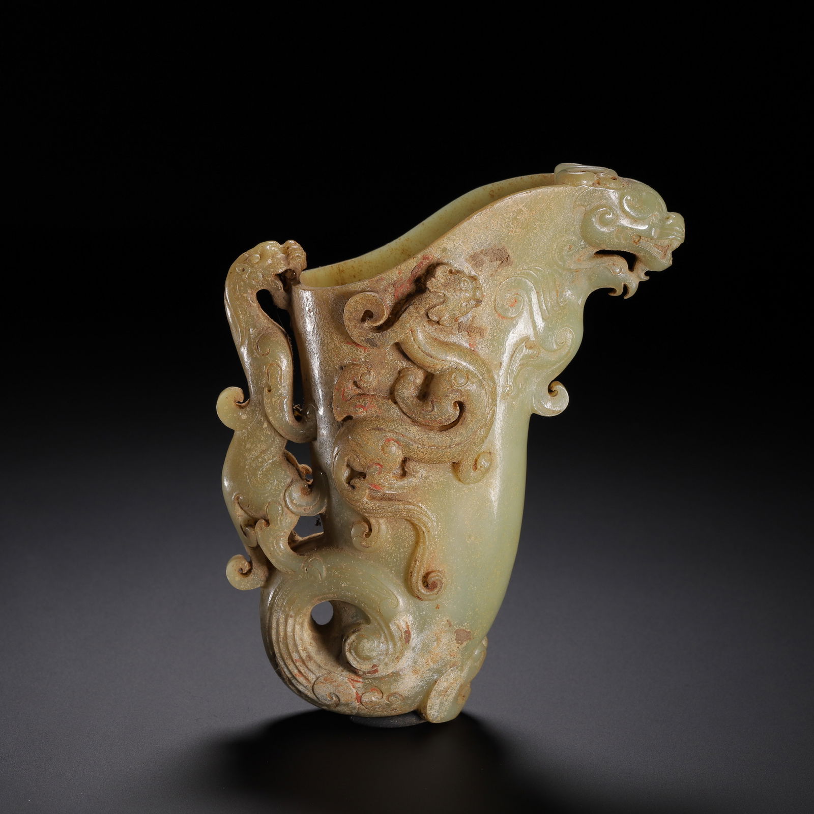 CHINESE ARCHAIC JADE DRAGON LIBATION CUP (1 of 9)