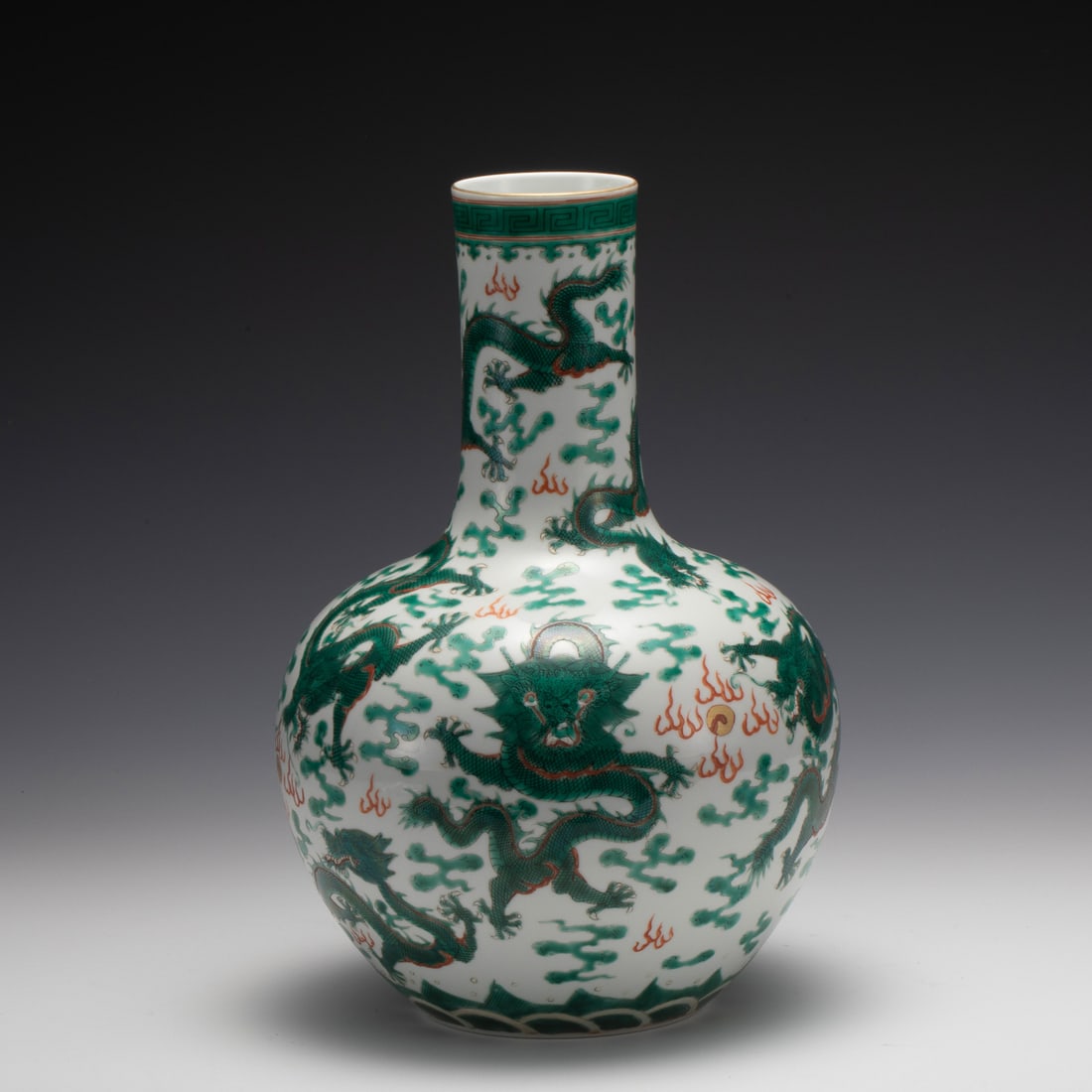 QING YONGZHENG RED & GREEN DRAGON VASE (1 of 6)