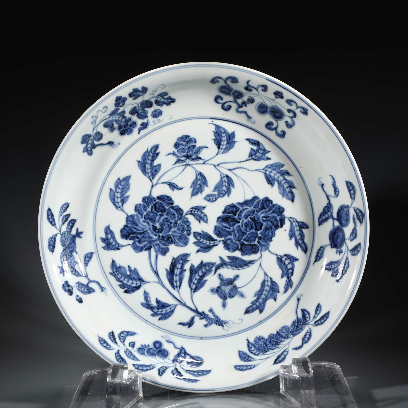 MING BLUE & WHITE PEONY PLATE (1 of 10)