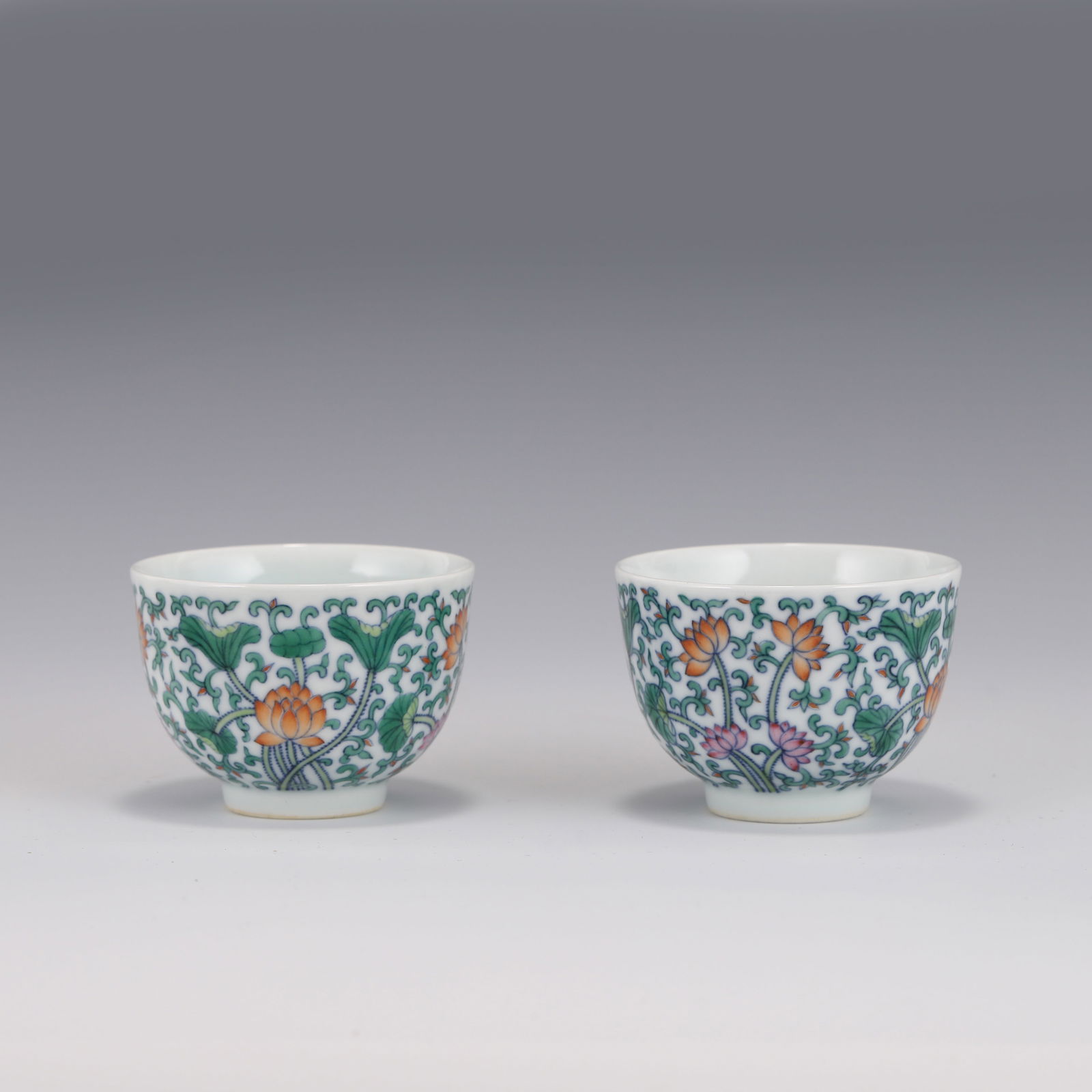 PAIR DOUCAI WRAPPED FLORAL PORCELAIN BOWLS (1 of 7)
