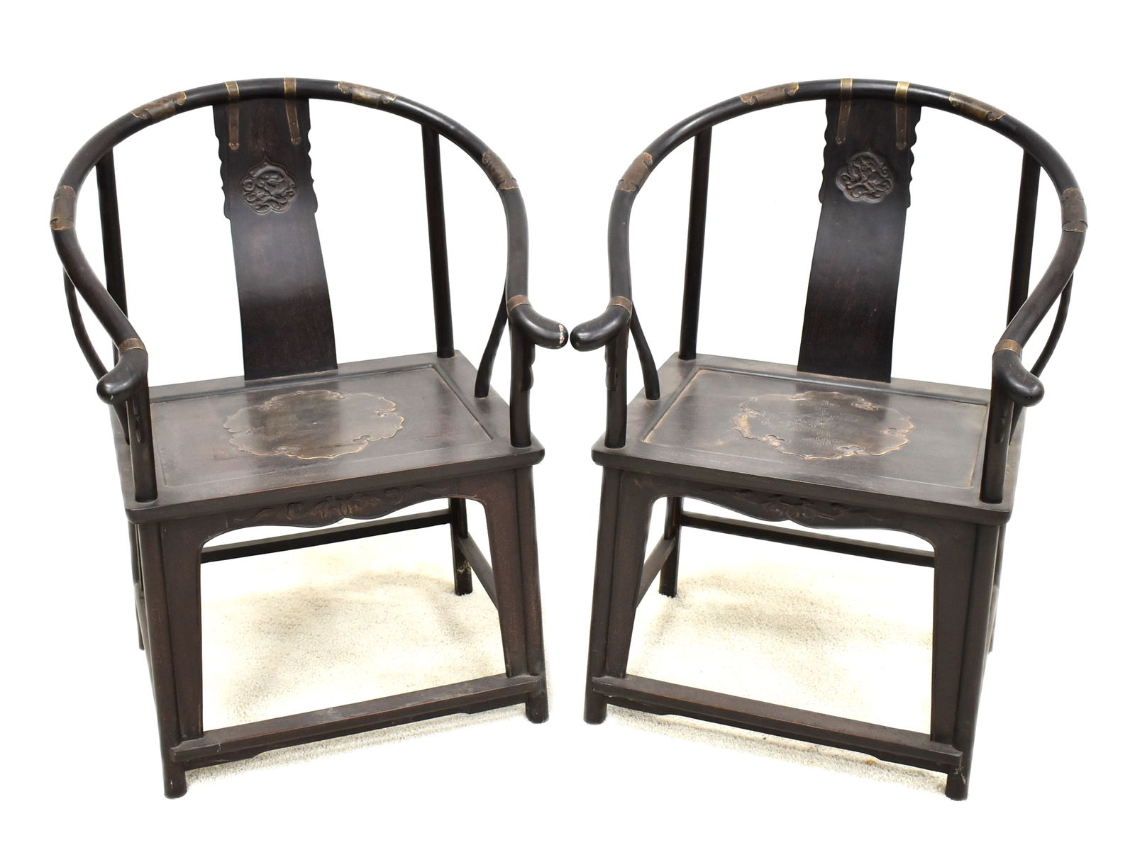PAIR OF ZITAN HORSESHOE BACK ARM CHAIRS, QUANYI (1 of 13)