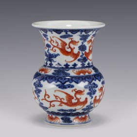 BLUE & WHITE IRON RED PHOENIX PORCELAIN VASE