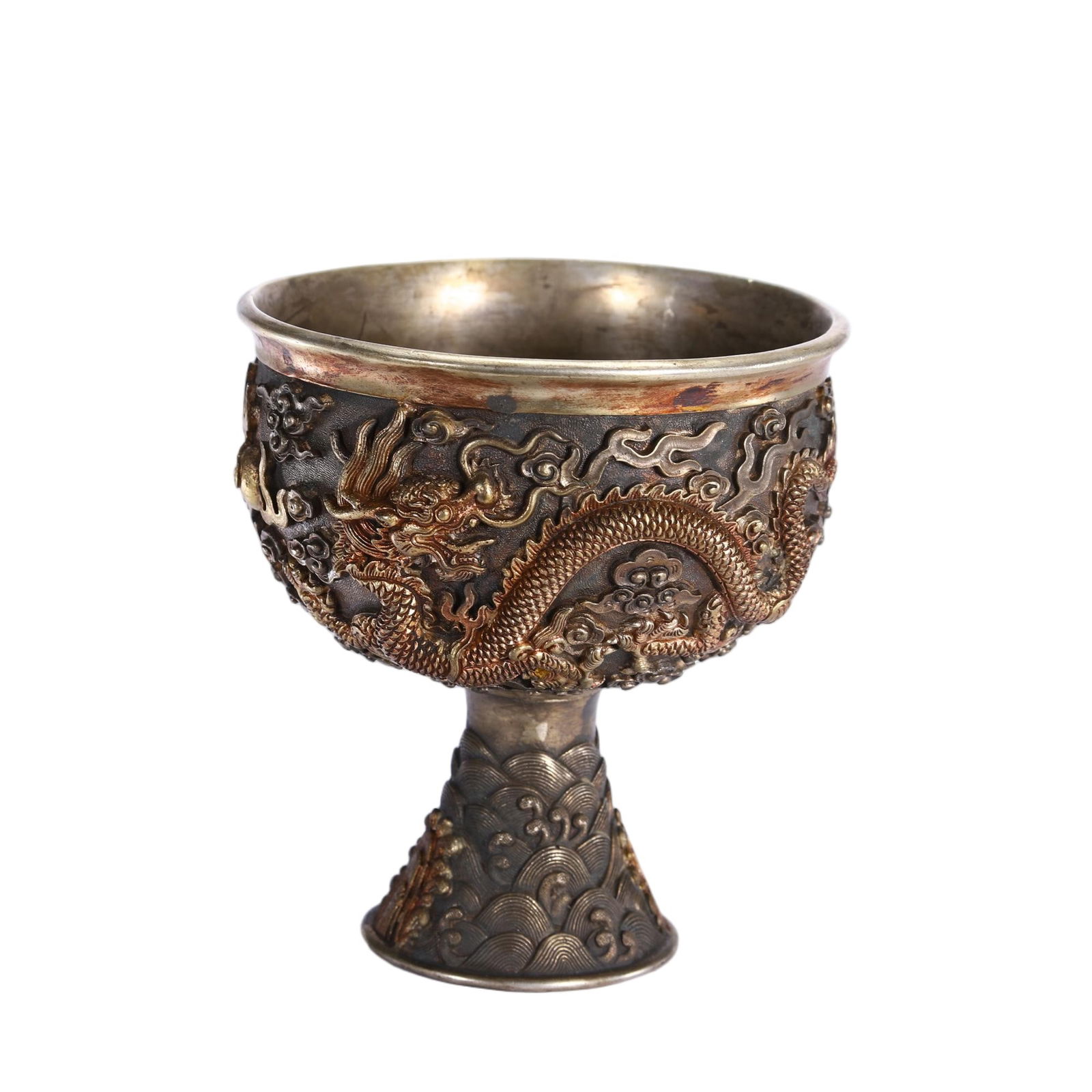 CHINESE SILVER-GILT DRAGON STEM CUP (1 of 9)