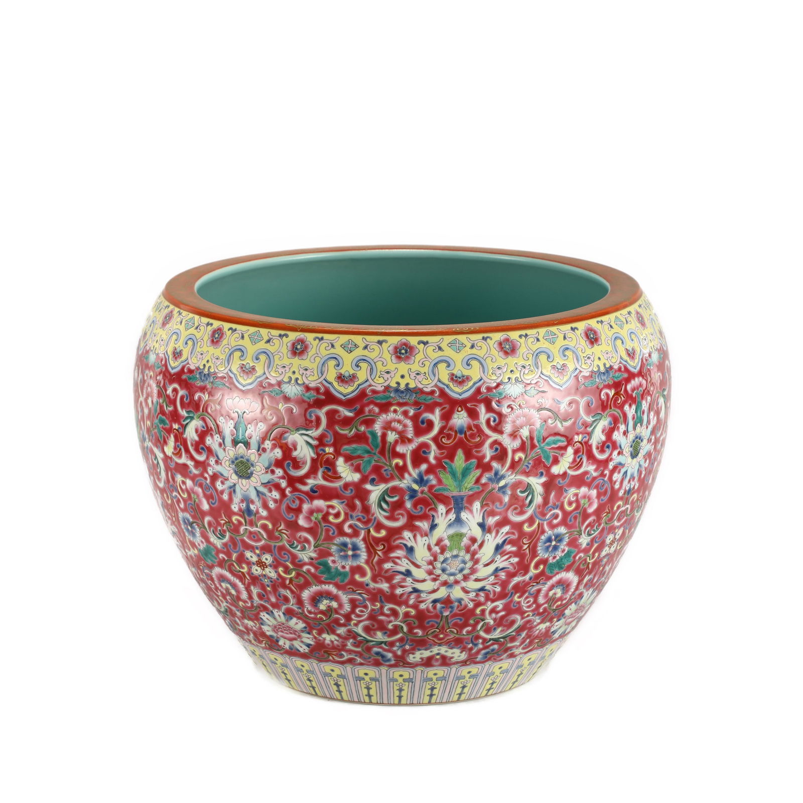 QING QIANLONG FAMILLE ROSE VASE: PROVENANCE: From Bluffton, SC Private Collector. Dimensions: Height: 27 cm,cm, Diameter: 36.5 cm Chinese Qing Dynasty Qianlong Famille Rose Lotus Porcelain Vase. Potted in vase shape, globular