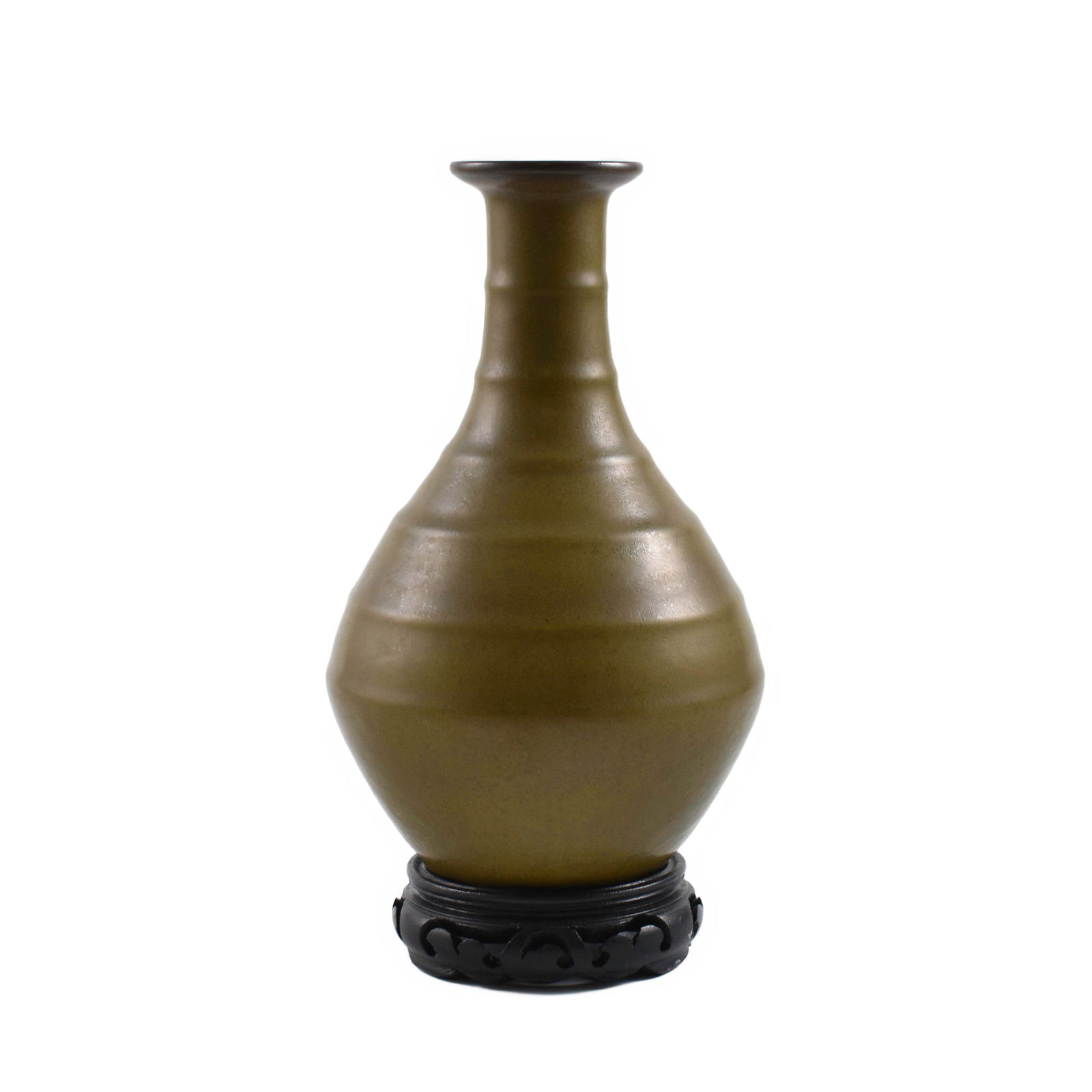 A FINE CHINESE TEA DUST GLAZED BOTTLE VASE ON STAND: PROVENANCE: Provenance: From the estate of Albert Newton Gremler (1932-2020) of Savanah, Georgia. A US Army Veteran, attorney, private collector. Dimensions: 5.5" Dia. x 9.5"H Stand: 1-1/2" H A