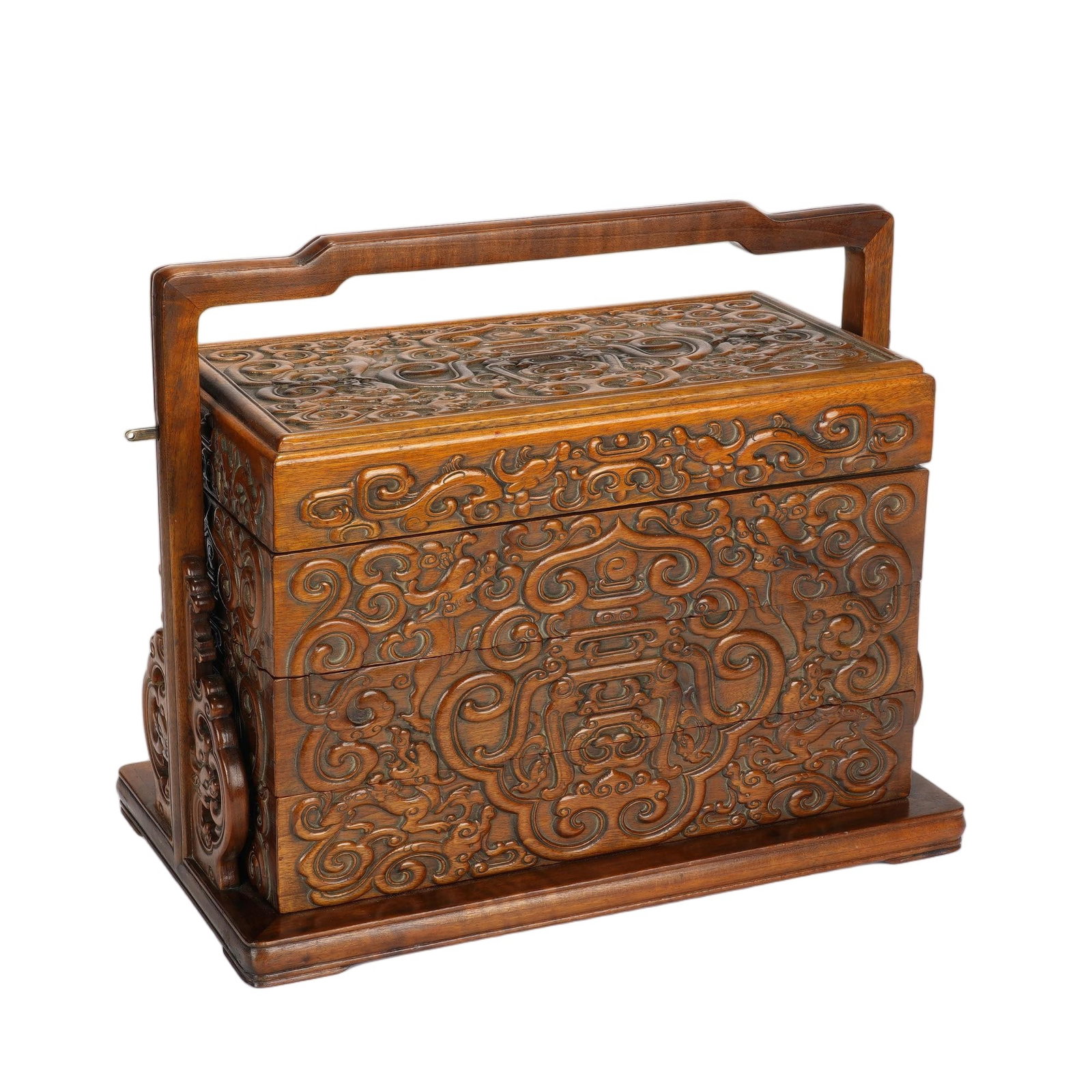 A CHINESE NANMU CHILONG HANDLE CARRY BOX (1 of 8)