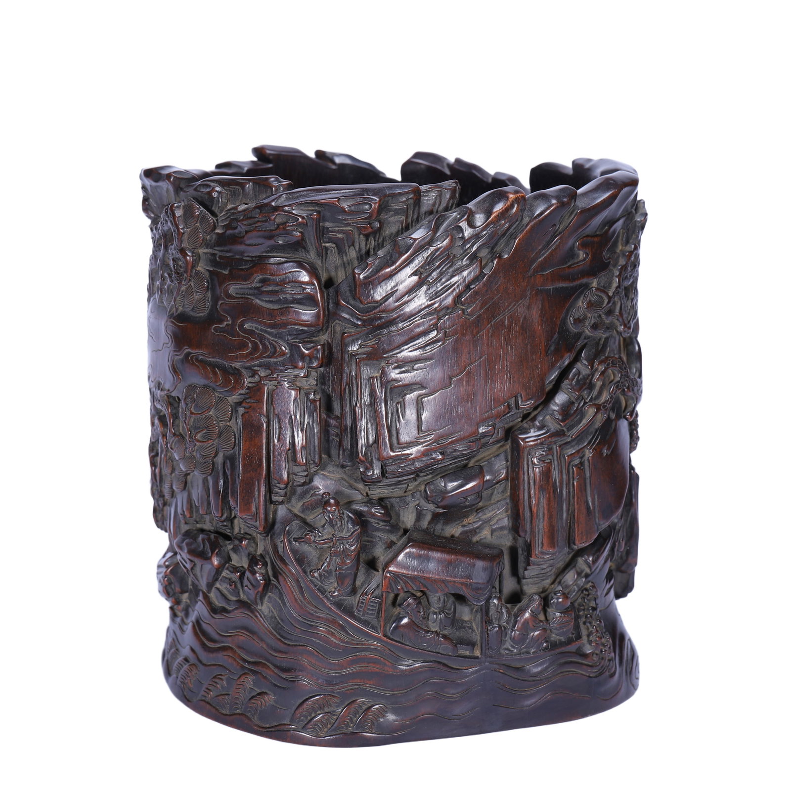 A CHINESE HUANGHUALI WOOD BRUSH POT (1 of 9)