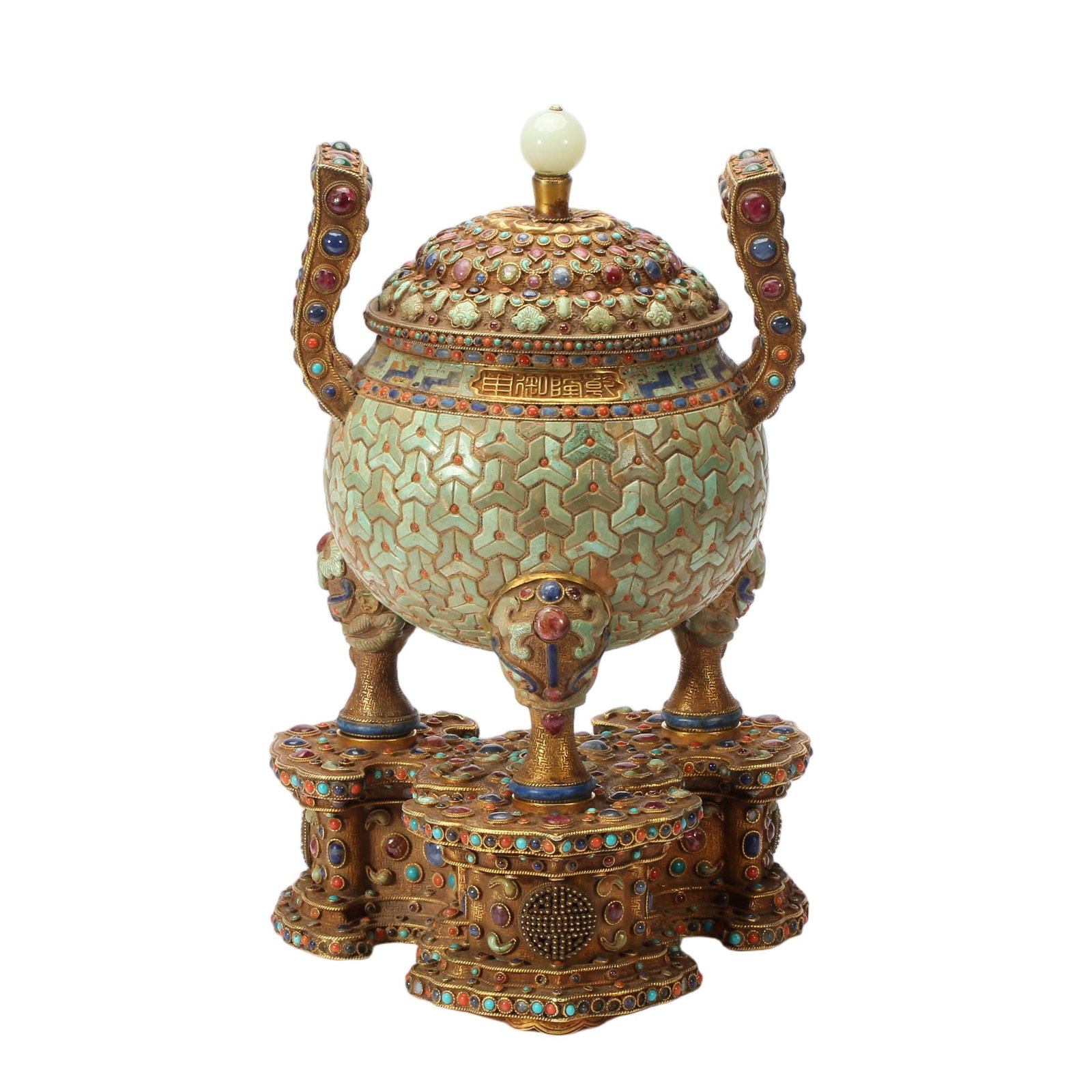A CHINESE GILT SILVER GEM INLAID CENSER (1 of 12)