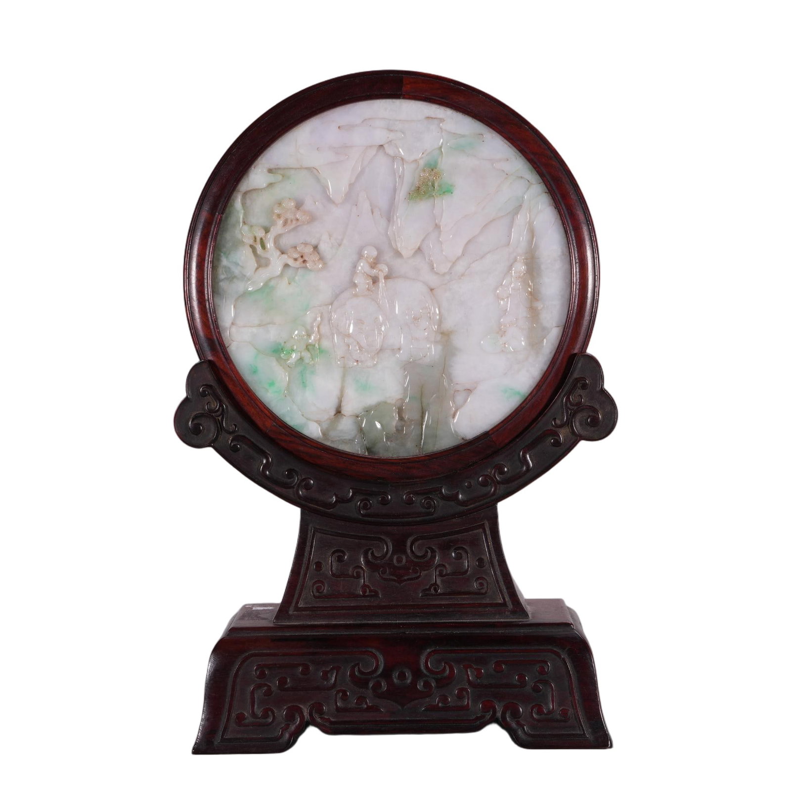 A CHINESE JADEITE TABLE SCREEN: BOY WASHING ELEPHANT (1 of 7)