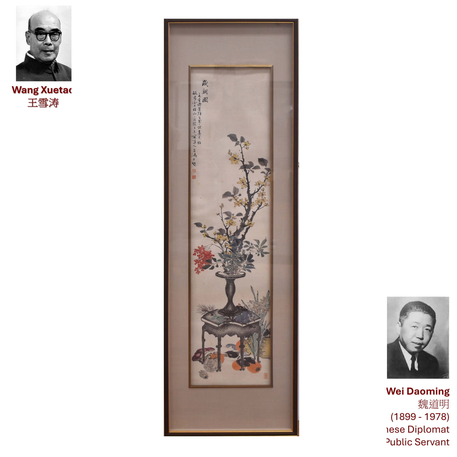 1945 WANG XUETAO AUSPICIOUS FRUITS FRAMED PAINTING (1 of 6)