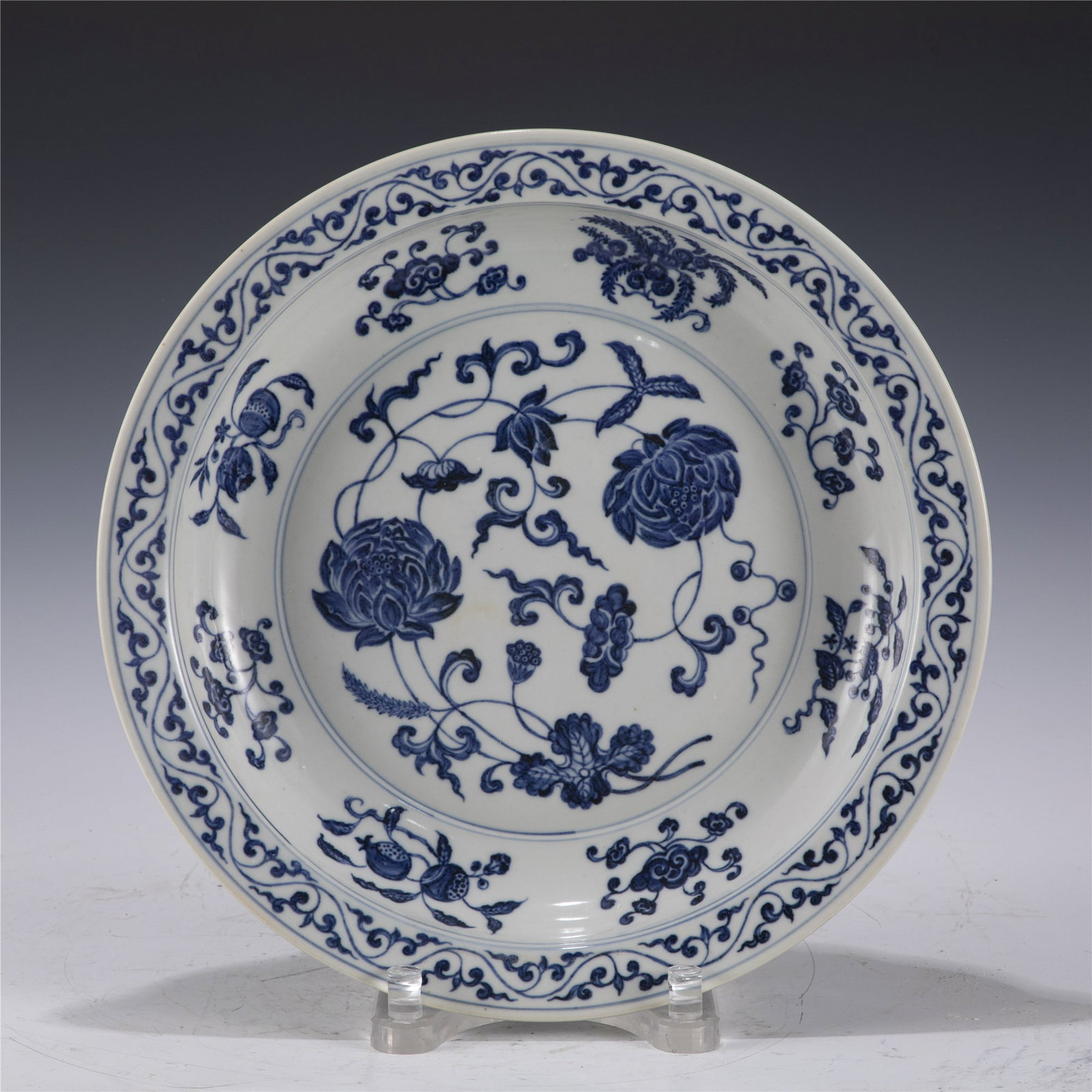 MING BLUE AND WHITE PEONIES PLATE (1 of 10)