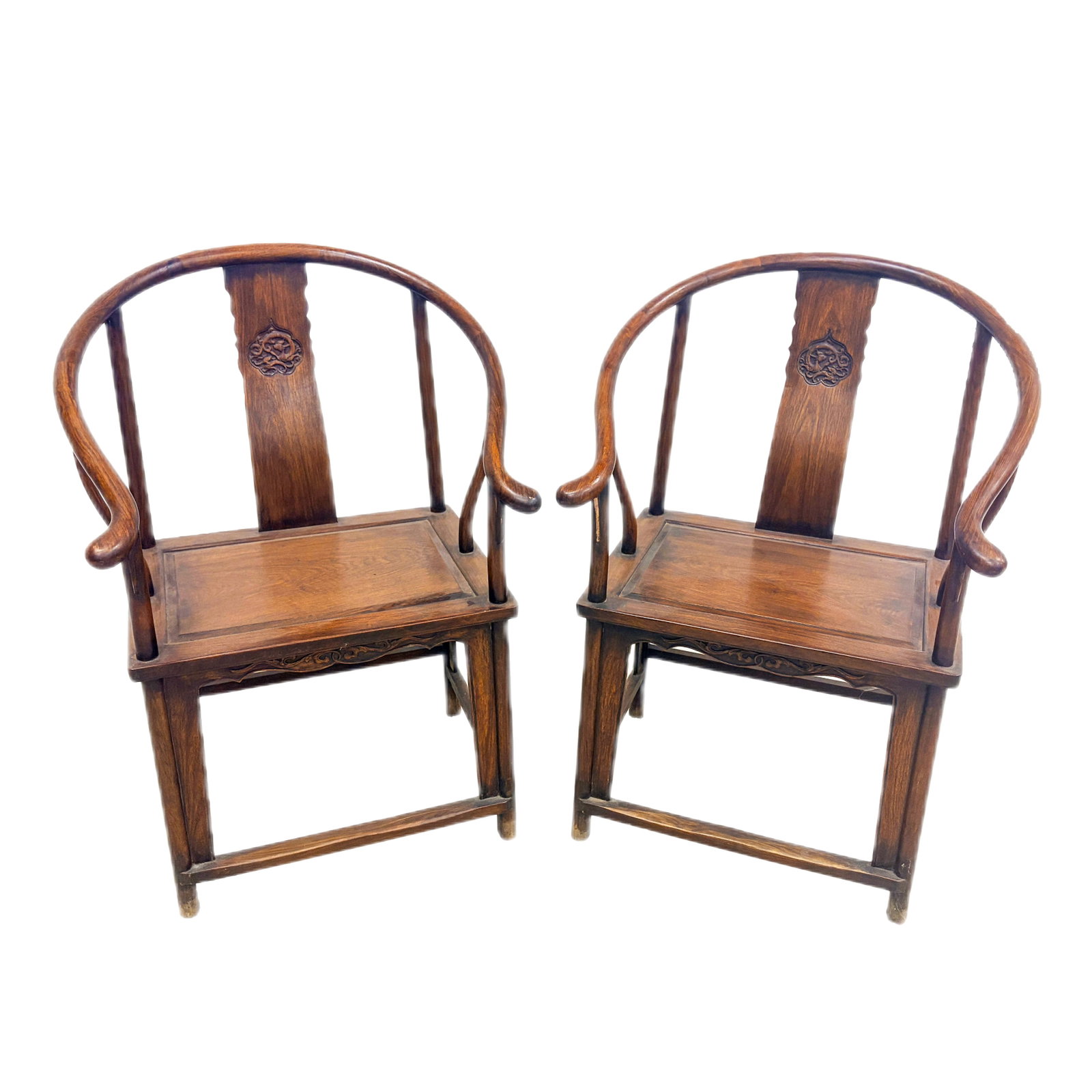 PAIR OF CHINESE HUANGHUALI HORSESHOE-BACK ARMCHAIRS (1 of 9)